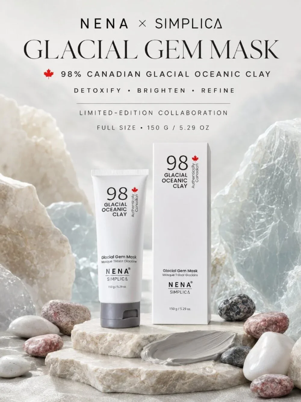 NENA x SIMPLICA Glacial Gem Mask 98% Canadian Glacial Clay 150g NIB